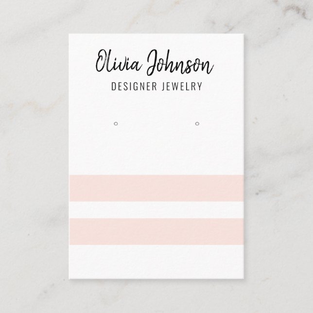 Pink and White Stripes Jewelry Earring Display  Business Card (Front)
