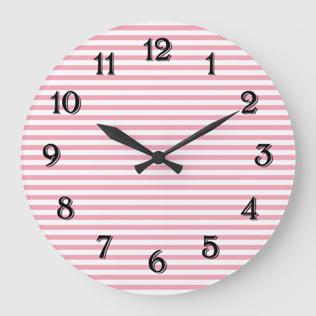 Pink and White Stripes Large Clock (Front)