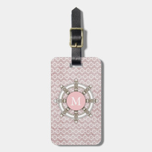 Pink and White Stripes Monogram Cute Luggage Tag