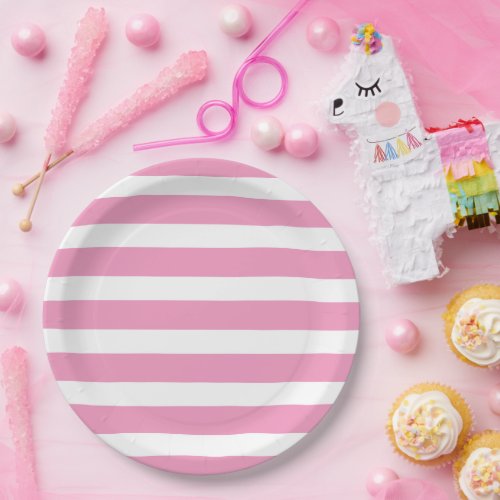 Pink and White Stripes Paper Plates