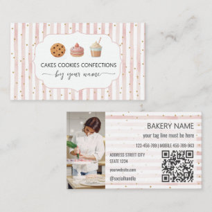 Pink and white stripes Pastry Chef Bakery Business Card