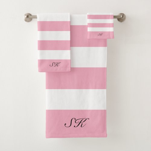 Pink and white stripes pattern bath towel set