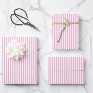 Pink and White Stripes Pattern Wrapping Paper Sheets