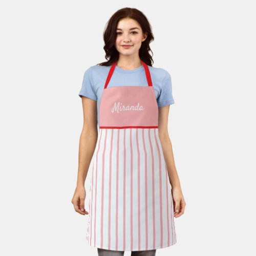 Pink And White Stripes Personalized Apron
