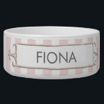 Pink and White Stripes Personalized Pet Bowl<br><div class="desc">This per bowl has a background of pink and white stripes. There is a banner with a place for you to personalize with your pet's name. The perfect compliment to your Parisian or shabby chic decor.</div>