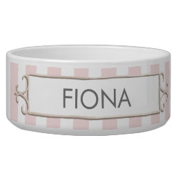 Pink and White Stripes Personalized Pet Bowl
