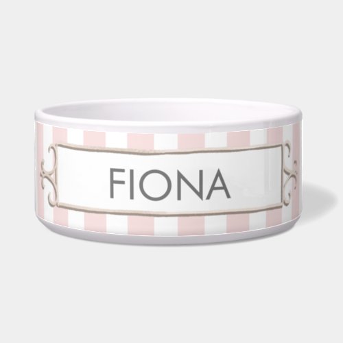 Pink and White Stripes Personalized Pet Bowl