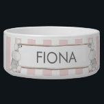 Pink and White Stripes Personalized Pet Bowl<br><div class="desc">This pet bowl has a background of pink and white stripes. There is a banner with a poodle on either side and a place for you to personalize with your pet's name. The perfect compliment to your Parisian or shabby chic decor.</div>