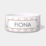Pink and White Stripes Personalized Pet Bowl<br><div class="desc">This pet bowl has a background of pink and white stripes. There is a banner with a poodle on either side and a place for you to personalize with your pet's name. The perfect compliment to your Parisian or shabby chic decor.</div>