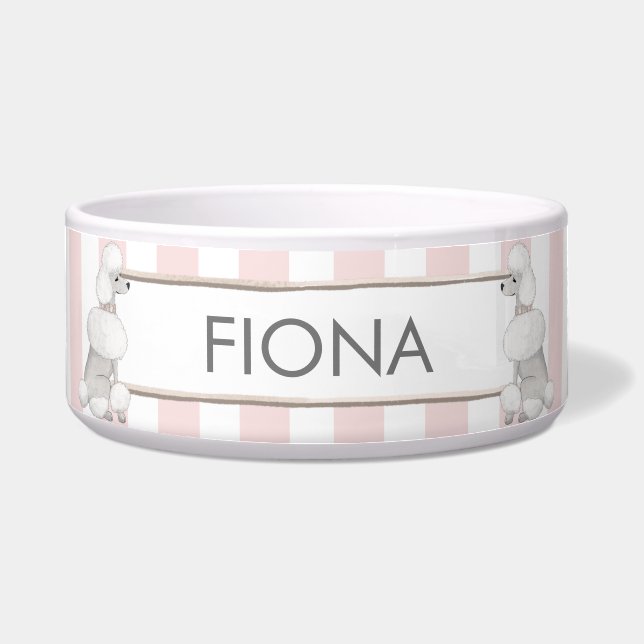 Pink and White Stripes Personalized Pet Bowl (Front)
