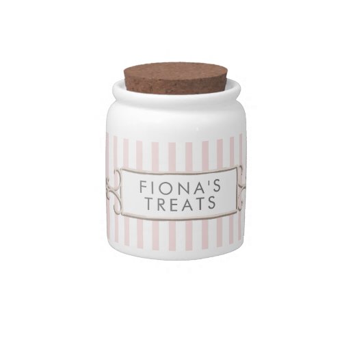Pink and White Stripes Personalized Pet Treat Jar