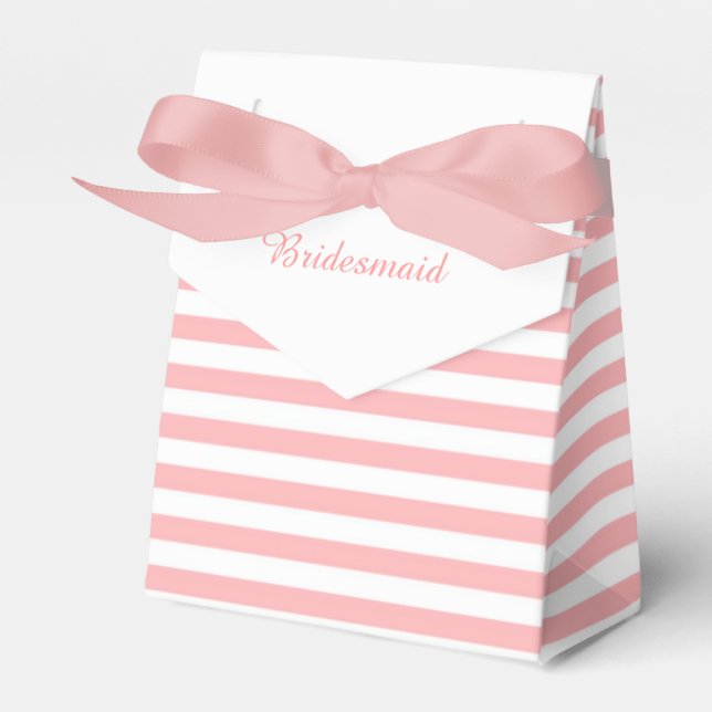 Pink and White Stripes Personalized Wedding Favor Boxes (Front Side)