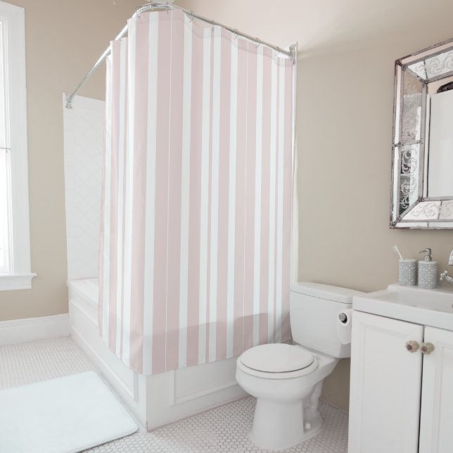 pink and white stripes shower curtain (In Situ)