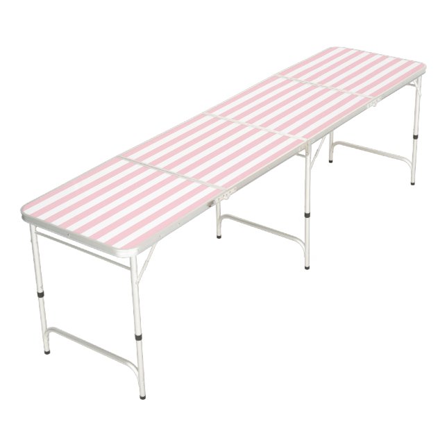 Pink And White Stripes Striped Beer Pong Table (Angled)
