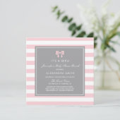 Pink and White Stripes with Bow Baby Shower Brunch Invitation (Standing Front)