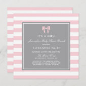Pink and White Stripes with Bow Baby Shower Brunch Invitation (Front/Back)