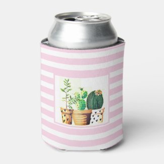 Pink and White Stripes with Cactus Succulents Foam Can
Cooler