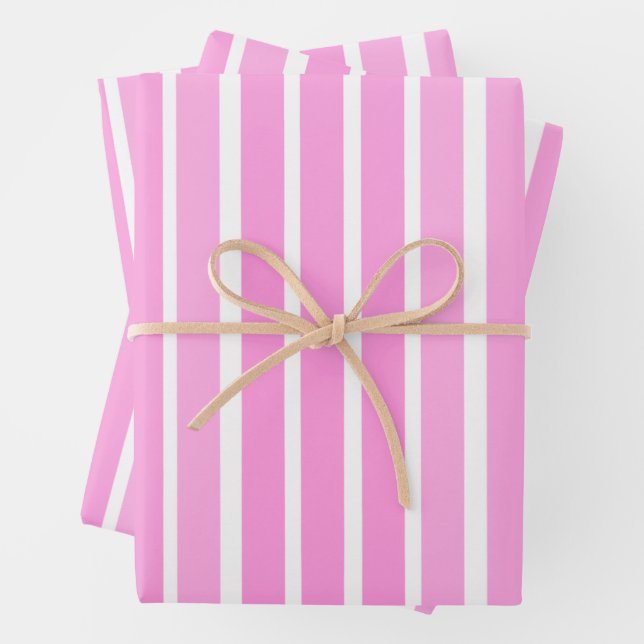 Pink and White Stripes  Wrapping Paper Sheets (In situ)