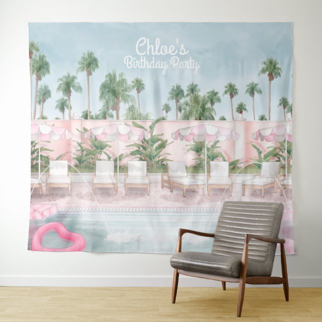 Pink and White Summer Pool Party Tapestry (In Situ (Horizontal))