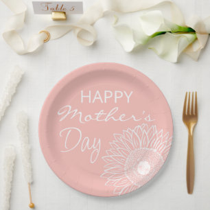 Pink and White Sunflower Sketch  / Mother's Day Paper Plates