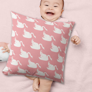 Pink and White Swan Any Color Throw Pillow