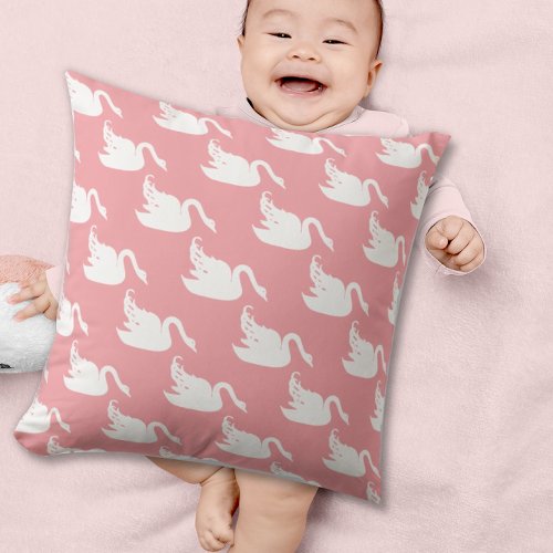 Pink and White Swan Any Color Throw Pillow