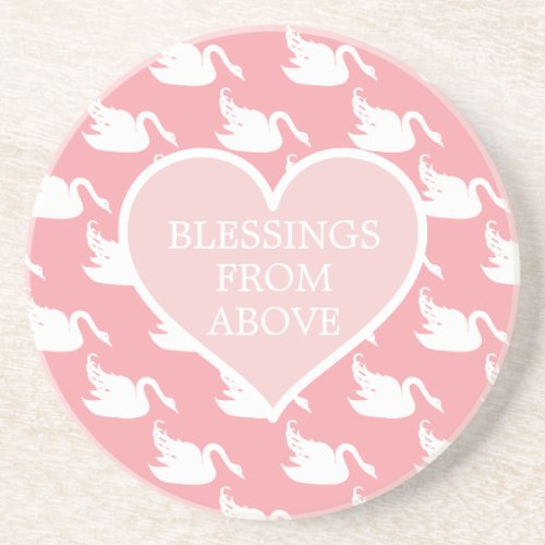 Pink and White Swan Pattern for Baby Shower Coaste Coaster