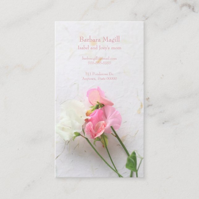 Pink and white sweet peas mom calling card (Front)