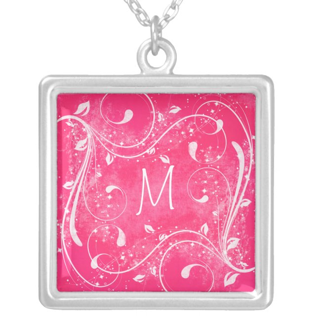 Pink and White Swirls Monogram Necklace (Front)
