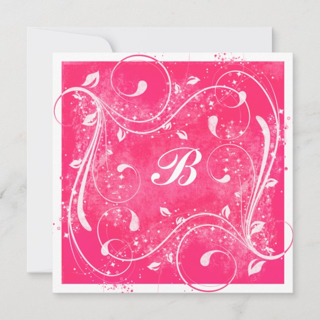 Pink and White Swirls Wedding Invitation (Front)