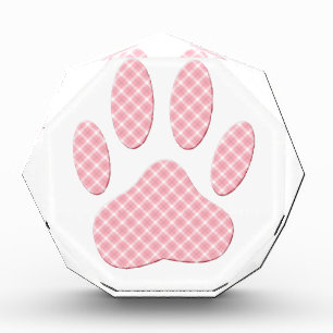 Pink And White Tartan Dog Paw Print Acrylic Award