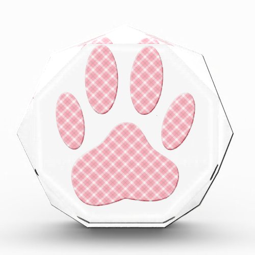 Pink And White Tartan Dog Paw Print Acrylic Award