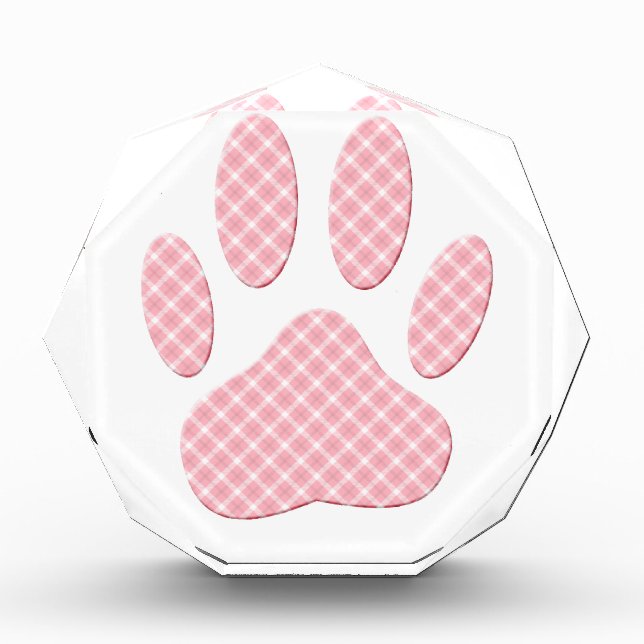 Pink And White Tartan Dog Paw Print Acrylic Award (Front)