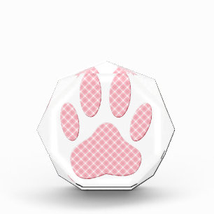 Pink And White Tartan Dog Paw Print Award