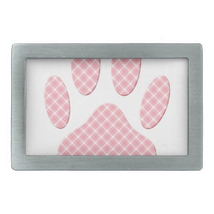 Pink And White Tartan Dog Paw Print Belt Buckle