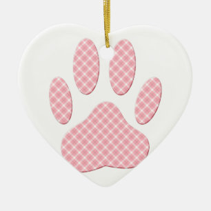 Pink And White Tartan Dog Paw Print Ceramic Ornament