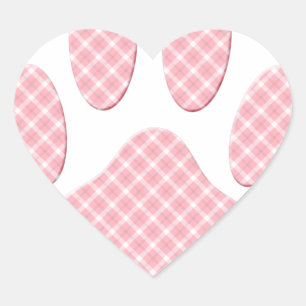 Pink And White Tartan Dog Paw Print Heart Sticker