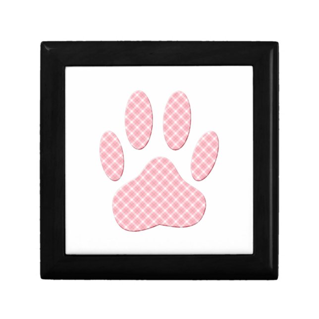 Pink And White Tartan Dog Paw Print Keepsake Box (Front)