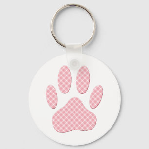 Pink And White Tartan Dog Paw Print Keychain