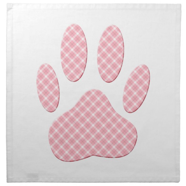 Pink And White Tartan Dog Paw Print Napkin (Front)