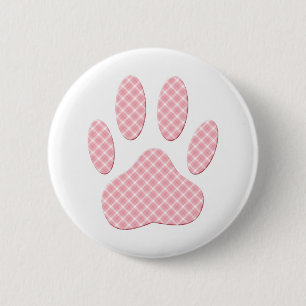 Pink And White Tartan Dog Paw Print Pinback Button