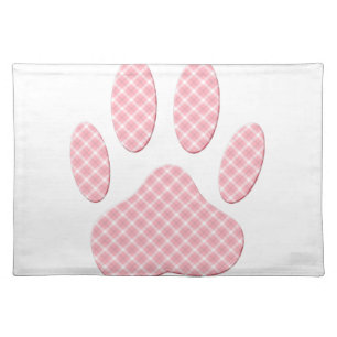 Pink And White Tartan Dog Paw Print Placemat