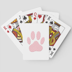 Pink And White Tartan Dog Paw Print Poker Cards