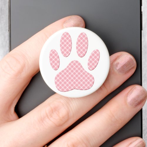 Pink And White Tartan Dog Paw Print PopSocket