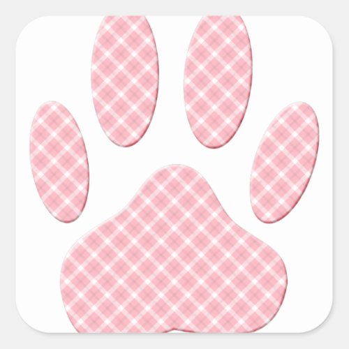 Pink And White Tartan Dog Paw Print Square Sticker