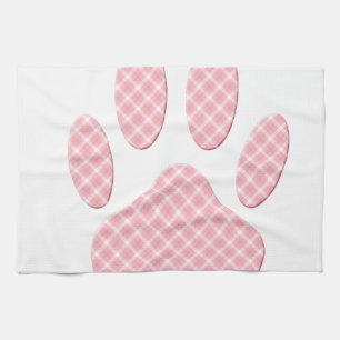 Pink And White Tartan Dog Paw Print Towel
