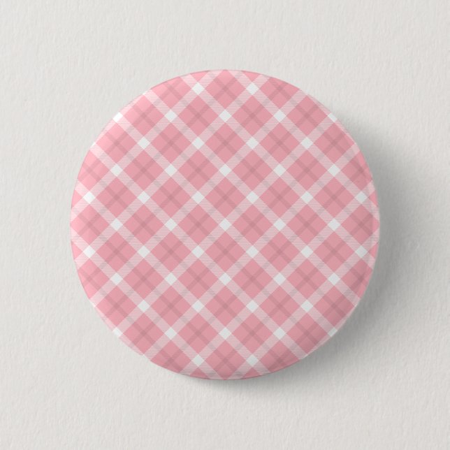 Pink And White Tartan Pattern Button (Front)
