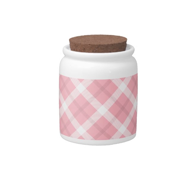 Pink And White Tartan Pattern Candy Jar (Front)
