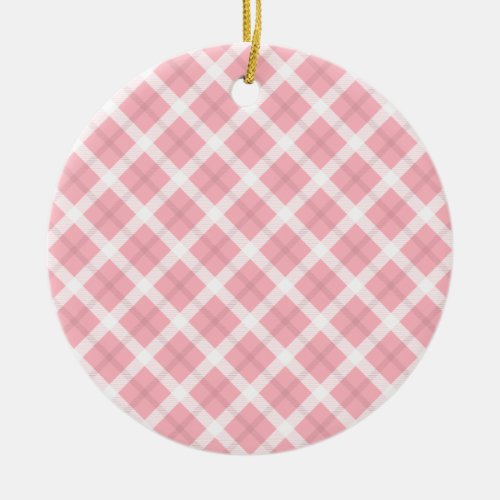 Pink And White Tartan Pattern Ceramic Ornament