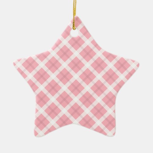 Pink And White Tartan Pattern Ceramic Ornament